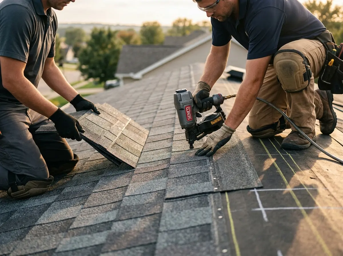 Professional roofer working on a residential roof in Laguna Beach